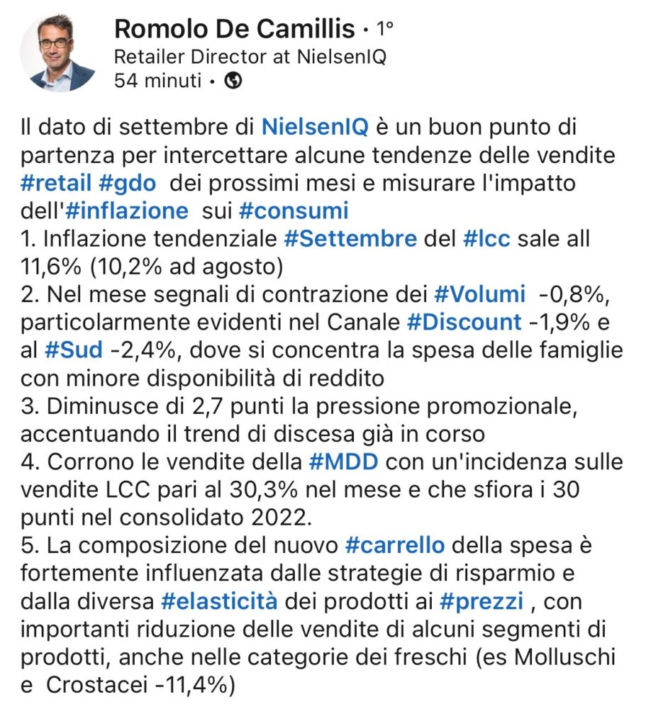 Consumi : calo dei volumi in tutta Italia e forte peggioramento della  qualità del cibo, soprattutto al Sud 